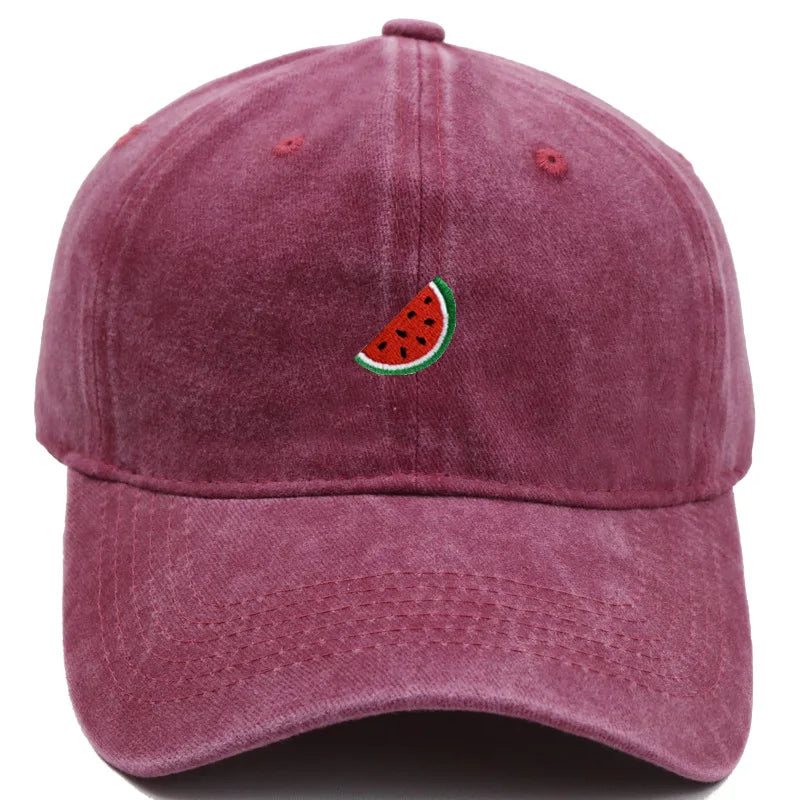 Printed Watermelon Baseball Cap Men's Washed Soft Top Retro Dad Hats Women's Casual Versatile Fashion Trend Duck Tongue Caps