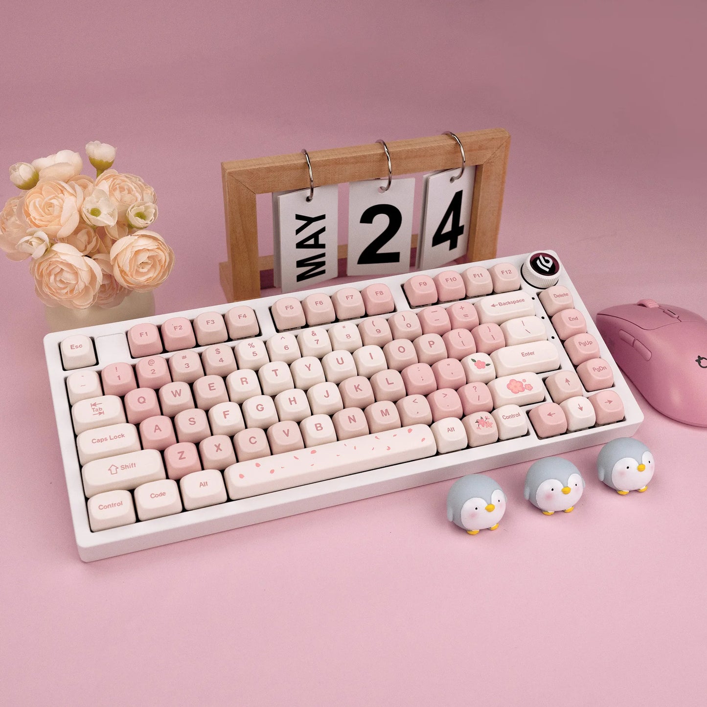 Sakura Pink MOA Keycaps PBT 142 Keys Cream Strawberry for 60/64/84/98/108 Gaming Mechanical Keyboard MX Switch