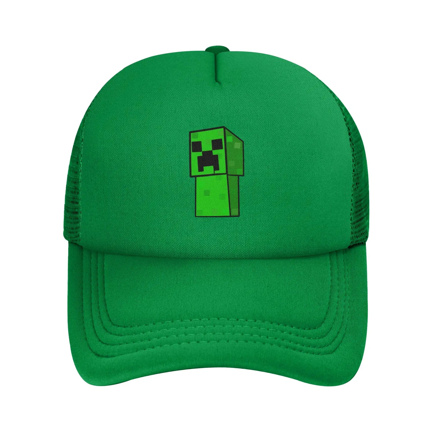 blocky adventurer discover a Creepers monster behind him Trucker Cap Sun Hats Cap Adjustable Snapback Caps Mesh Baseball Cap