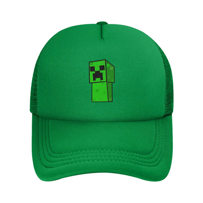 blocky adventurer discover a Creepers monster behind him Trucker Cap Sun Hats Cap Adjustable Snapback Caps Mesh Baseball Cap