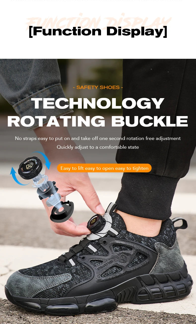Zapatos de seguridad laboral para hombre talla 47 48 con diseño reflectante, puntera de acero, botón de rotación, zapatillas de trabajo y botas de seguridad protectoras
