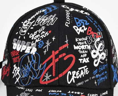 Trendige Unisex-Baseballkappe mit Graffiti-Print – Bunte, bemalte Schirmkappe