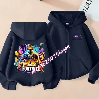 Fortnites Kids Zipper Hooded Coats Anime Fortress Night Sweatshirts Game Spring Autumn Hoodies Sportwear Children Clothes Gift