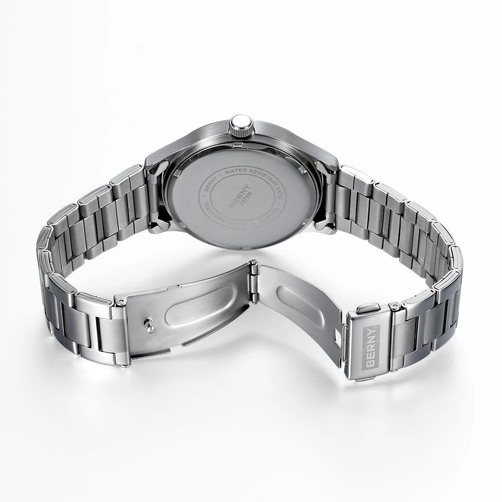 BERNY Men Quartz Watch  Fashion Texture Wristwatch for Men Ultra Thin Men Watch Calendar Luminous Stainless Steel Dress Watches