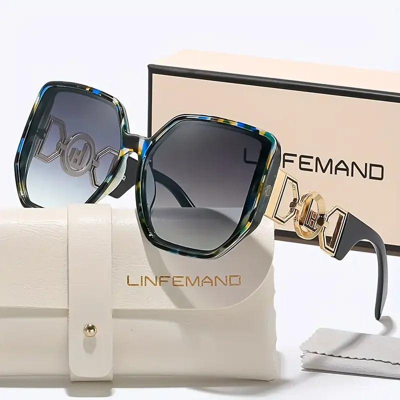 LINFEMAND Large Square Decorative Fashion Sunglasses  UV400 Women's Design Summer Trendy Dressing Holiday Gifts