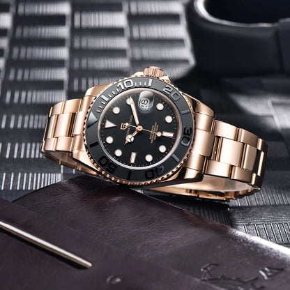 PAGANI DESIGN Luxury Mechanical Automatic Men's Watch Rose Gold Ceramic Rotating Frame Top Business watches for man reloj hombre