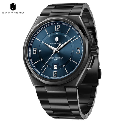 SAPPHERO Luxury Men's Watches Date Display Stainless Steel Watch Strap Men's Gifts Travel Essentials Waterproof Wristwatch