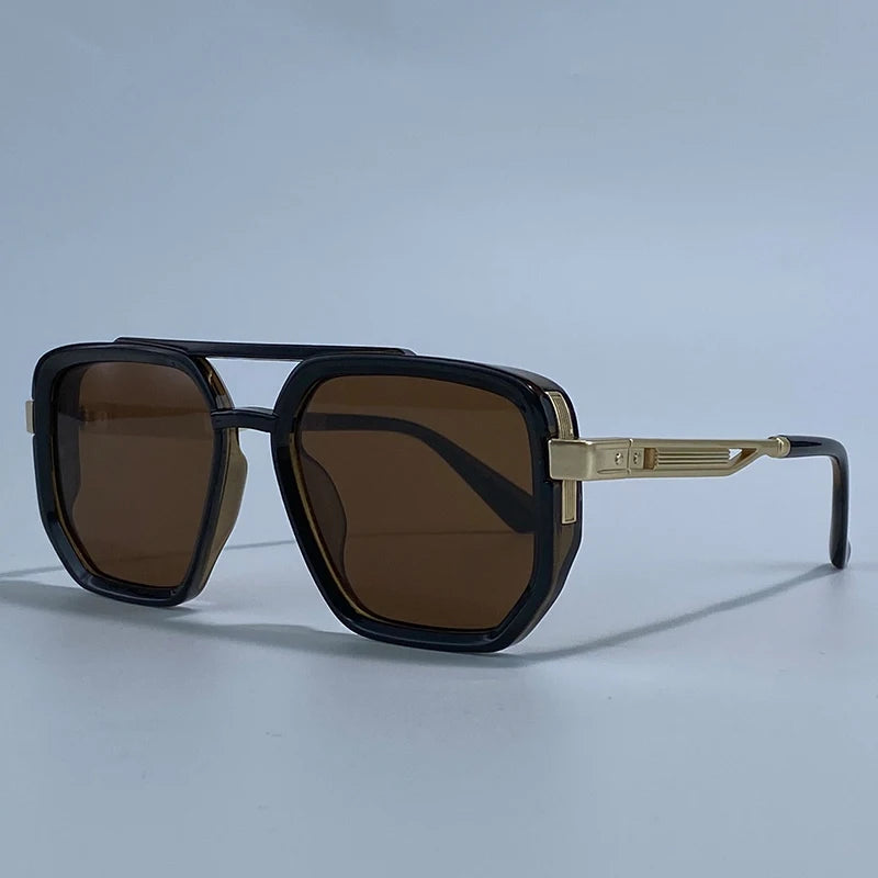 Polarized Square Sunglasses Men 2026 Luxury Vintage Double Bridge Gradient Lens Driving Shades Retro Flat Top Sun Glasses Male