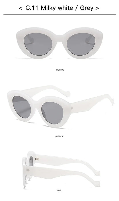 JNPCXI Ins Popular Fashion Oversized Cat Eye Women Sunglasses Green Stripes Retro Shades UV400 Men Trending Oval Sun Glasses