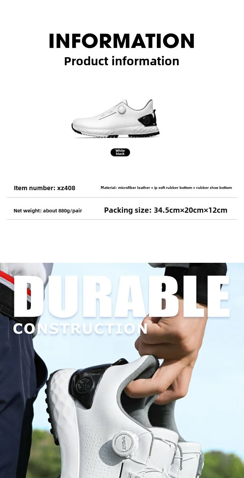 PGM Men's Golf Shoes, Comfortable Cushioned Sneakers with Knobs, Lace-Up, Waterproof and Anti-Slip, Height Increase XZ408