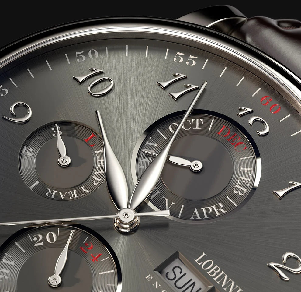 Relógio masculino mecânico automático LOBINNI Luxury Brand Switzerland com calendário perpétuo, vidro de safira e mostrador multifunções L13019-8