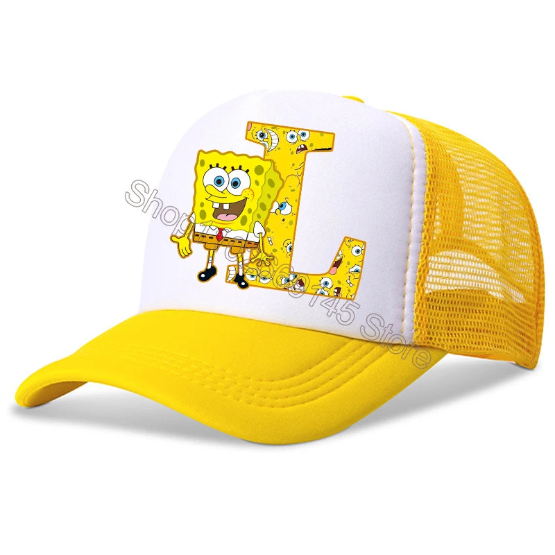 New Spongebob Children Baseball Caps Kawaii Cartoon Letter Printed Hat Kids Casual Sun Hat Adjustable Peaked Cap Birthday Gifts