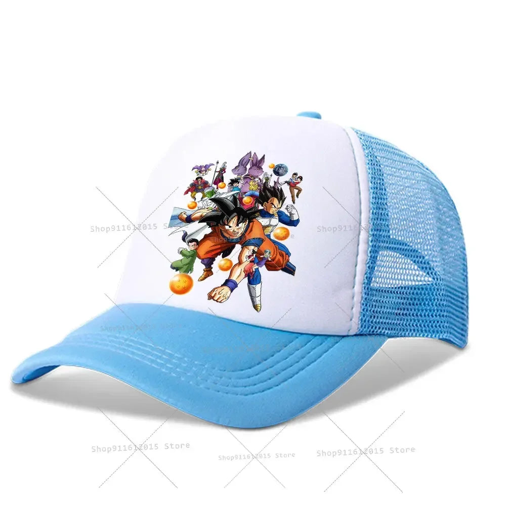 DragonsBall Baseball Cap Son Goku Summer Anime Cartoon Peak Cap Summer Boy Girl Mesh Hat  Children Sun Protection Sunhat