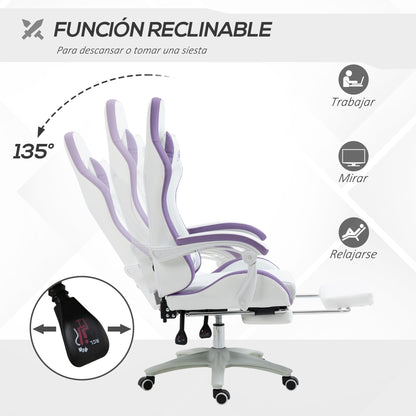 Vinsetto Gaming Chair Pu Leather Gamer Chair Adjustable Height Reclining 135 °   Headrest and Footrest 65X65X121-129 cm White